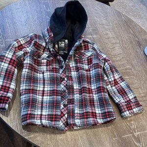 Urban Republic Red and Black Plaid Button Down Shirt with Hood